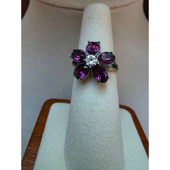 1928 Jewelry Jewelry - NEW 1928 Pewter Purple & Clear Crystal Flower Ring Size 7
